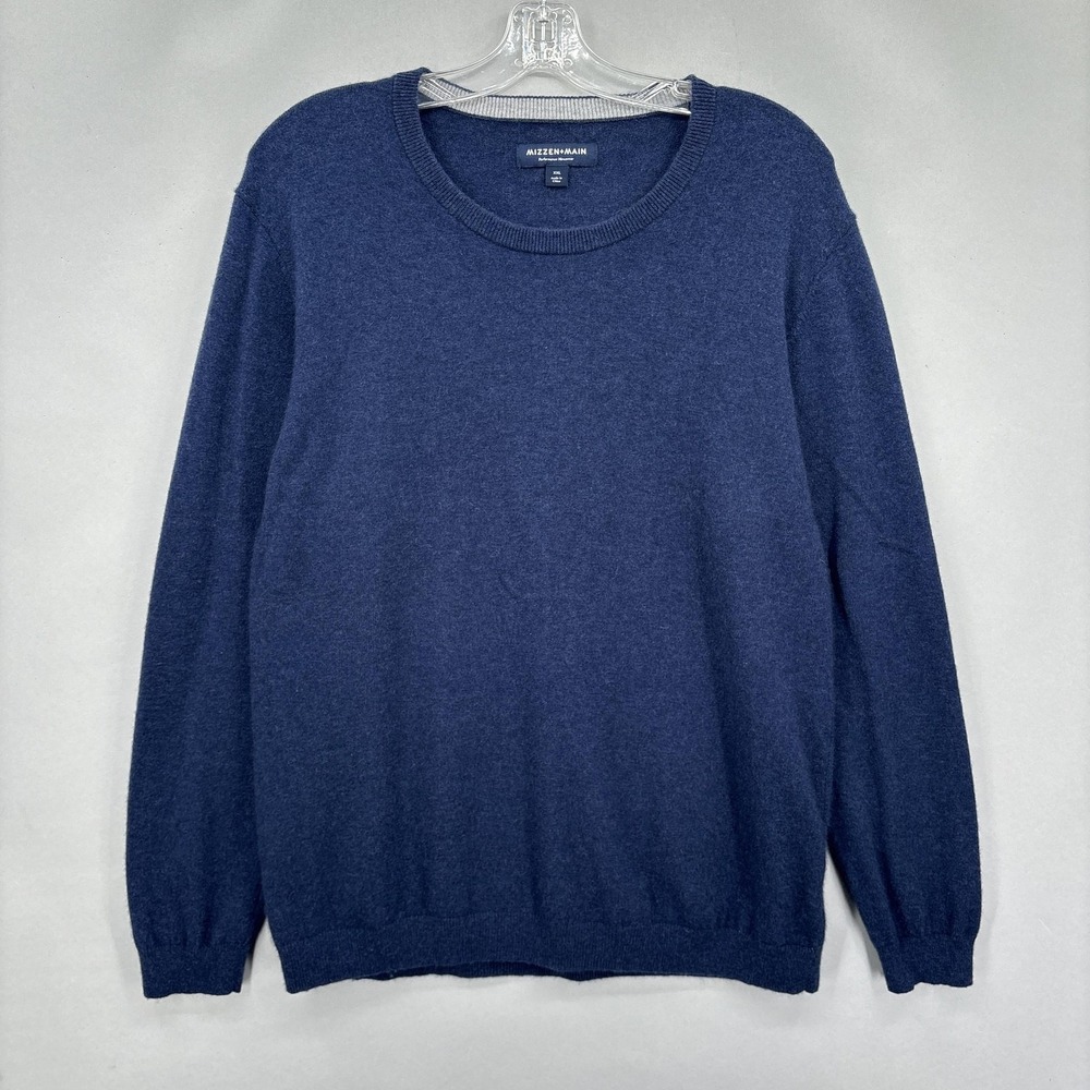 Mizzen+Main Sweater Mens 2XL Blue Crewneck Pullover Cashmere Blend Soft Knit XXL